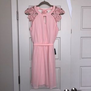 Pink Lace-Cap Sleeved Dress